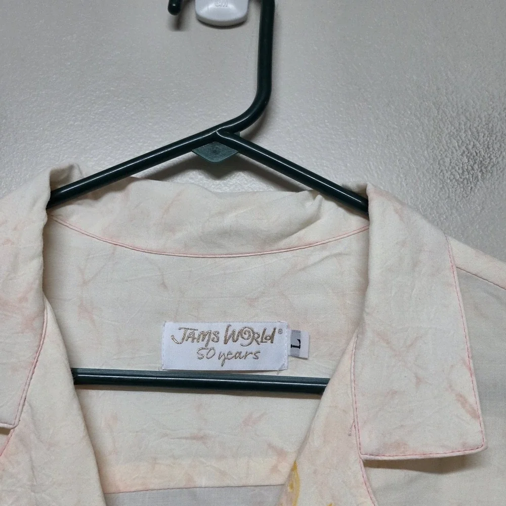 Jams World 50th Anniversary Sundaisy‎ Pink Floral Rayon Camp Shirt USA L